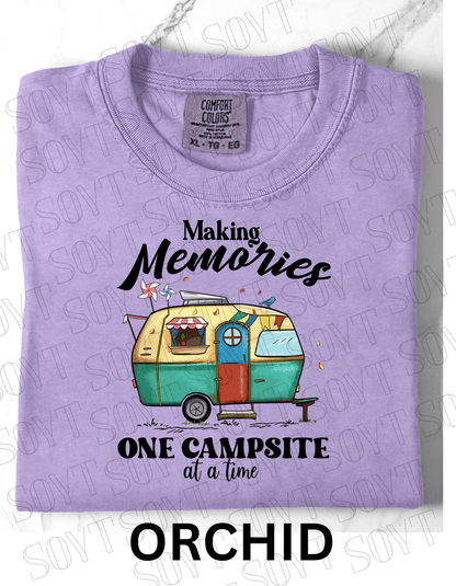 Making Memories One Campsite at a Time T-Shirt – Retro Camper Graphic Tee - Festive Apparel StoreOrchid