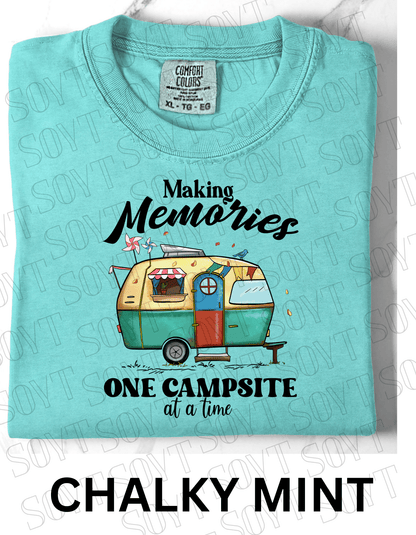 Making Memories One Campsite at a Time T-Shirt – Retro Camper Graphic Tee - Festive Apparel StoreChalky Mint