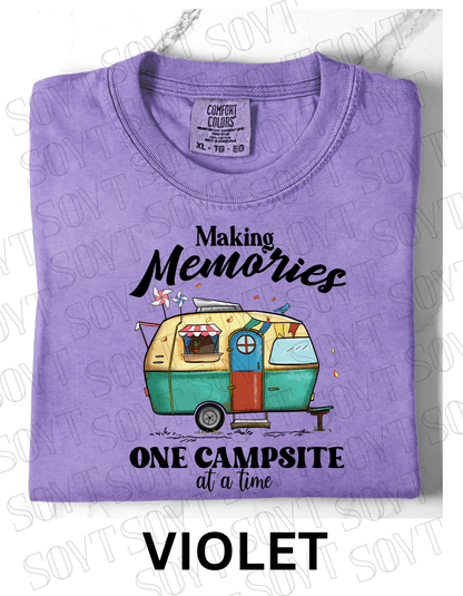 Making Memories One Campsite at a Time T-Shirt – Retro Camper Graphic Tee - Festive Apparel StoreViolet
