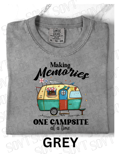 Making Memories One Campsite at a Time T-Shirt – Retro Camper Graphic Tee - Festive Apparel StoreGrey