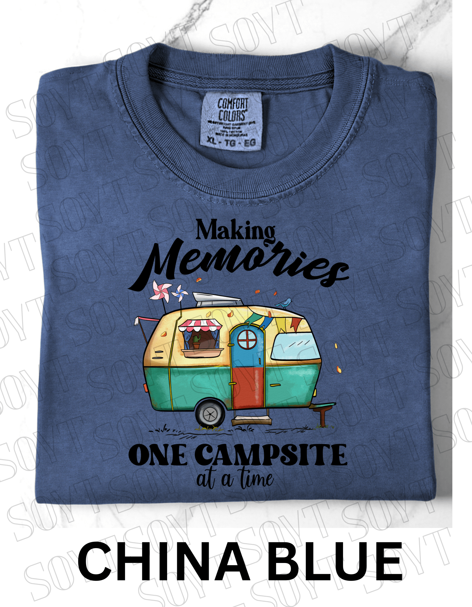 Making Memories One Campsite at a Time T-Shirt – Retro Camper Graphic Tee - Festive Apparel StoreChina Blue