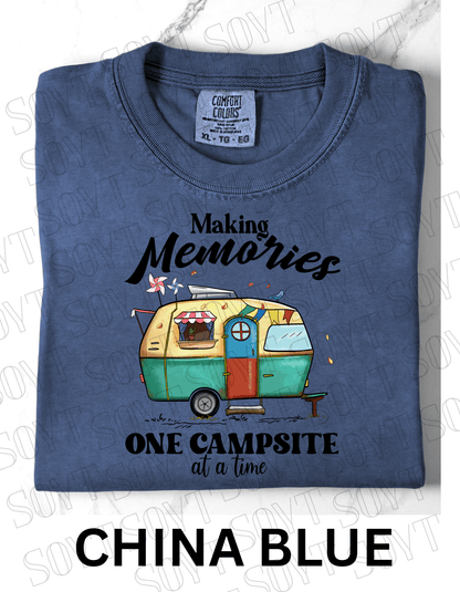 Making Memories One Campsite at a Time T-Shirt – Retro Camper Graphic Tee - Festive Apparel StoreChina Blue