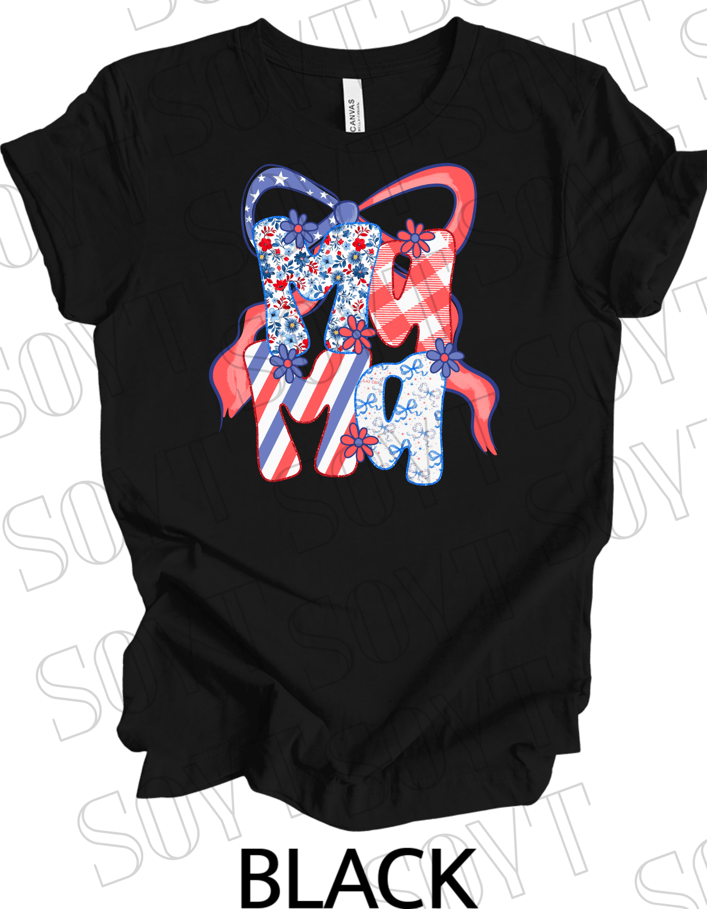 MAMA Patchwork T-Shirt – Bella+Canvas Patriotic Floral Mom Tee - Festive Apparel StoreBlack