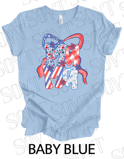 MAMA Patchwork T-Shirt – Bella+Canvas Patriotic Floral Mom Tee - Festive Apparel StoreBaby Blue