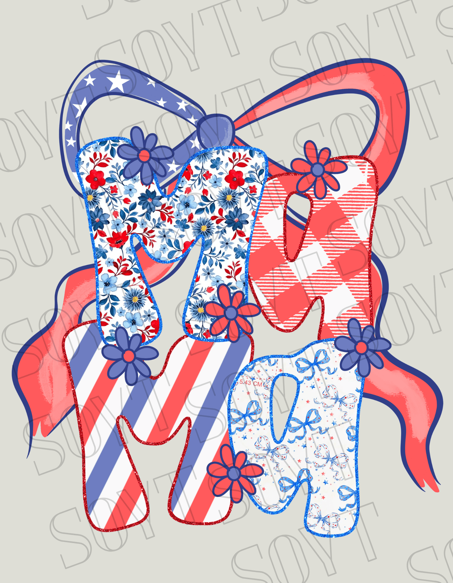 MAMA Patchwork T-Shirt – Bella+Canvas Patriotic Floral Mom Tee - Festive Apparel StoreRed