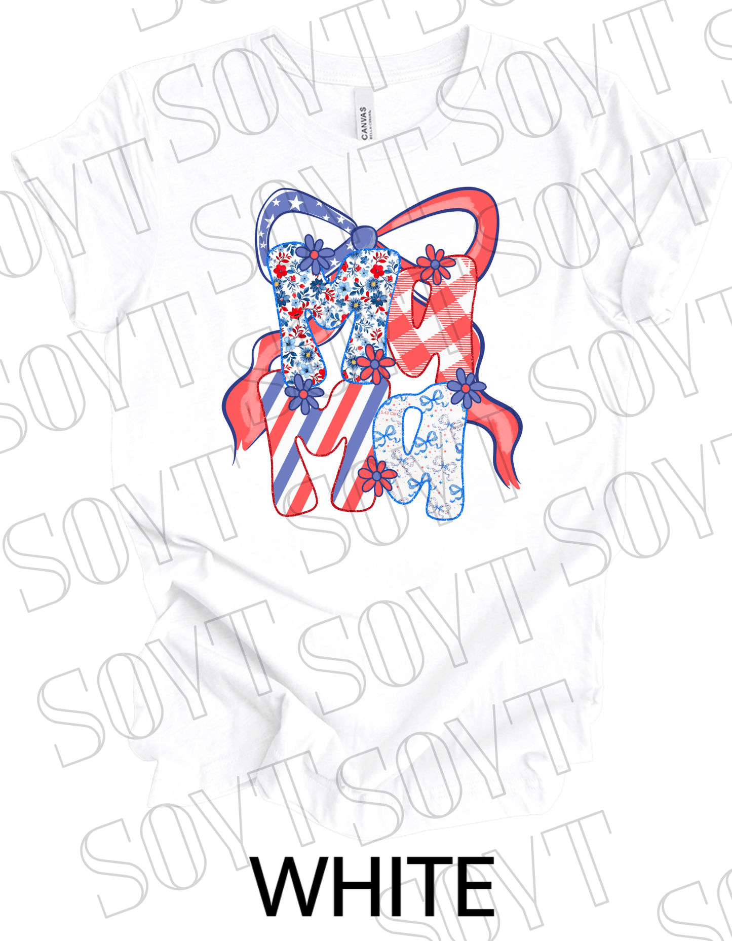 MAMA Patchwork T-Shirt – Bella+Canvas Patriotic Floral Mom Tee - Festive Apparel StoreWhite
