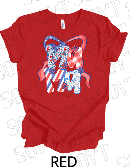 MAMA Patchwork T-Shirt – Bella+Canvas Patriotic Floral Mom Tee - Festive Apparel StoreRed