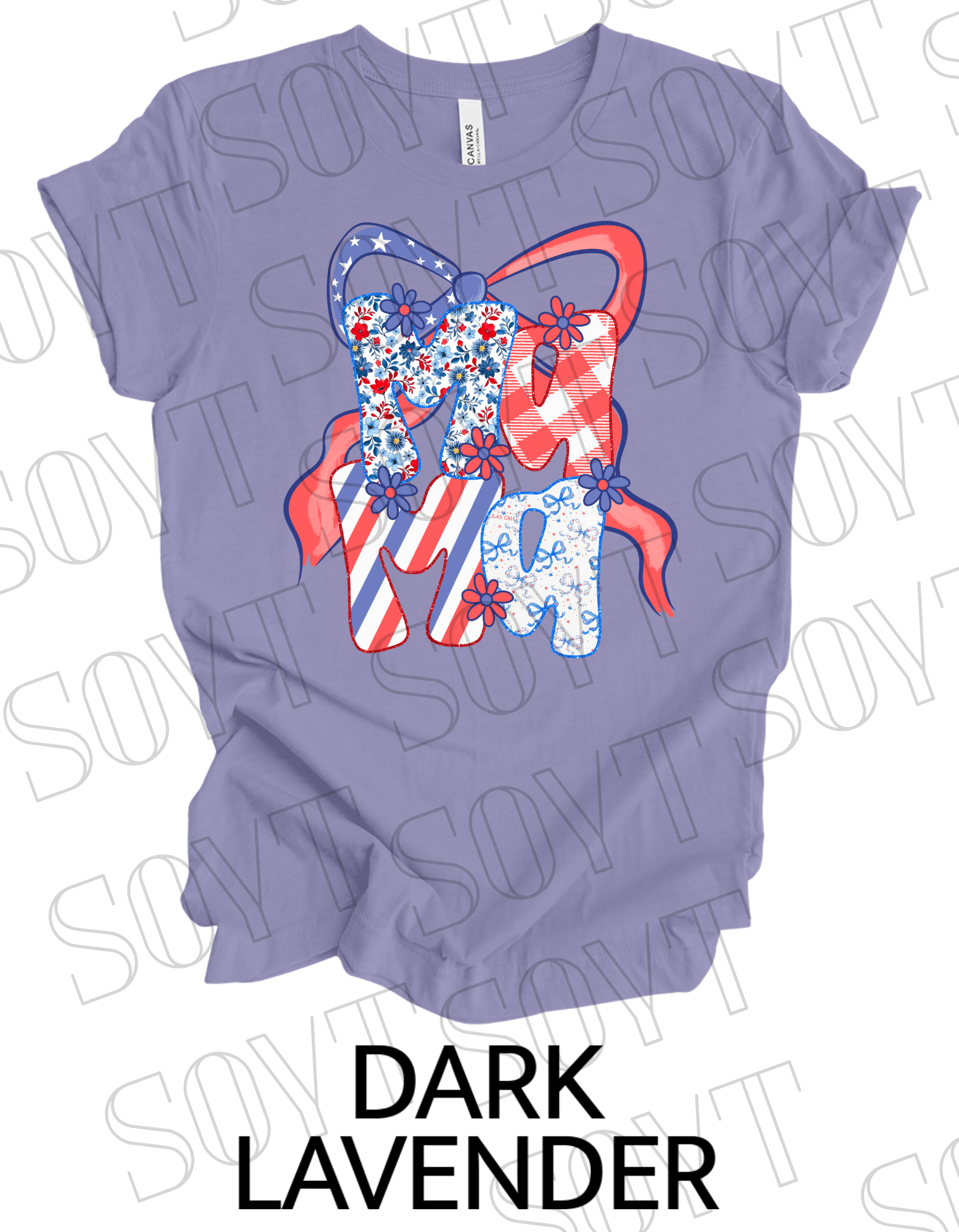 MAMA Patchwork T-Shirt – Bella+Canvas Patriotic Floral Mom Tee - Festive Apparel StoreDark Lavender