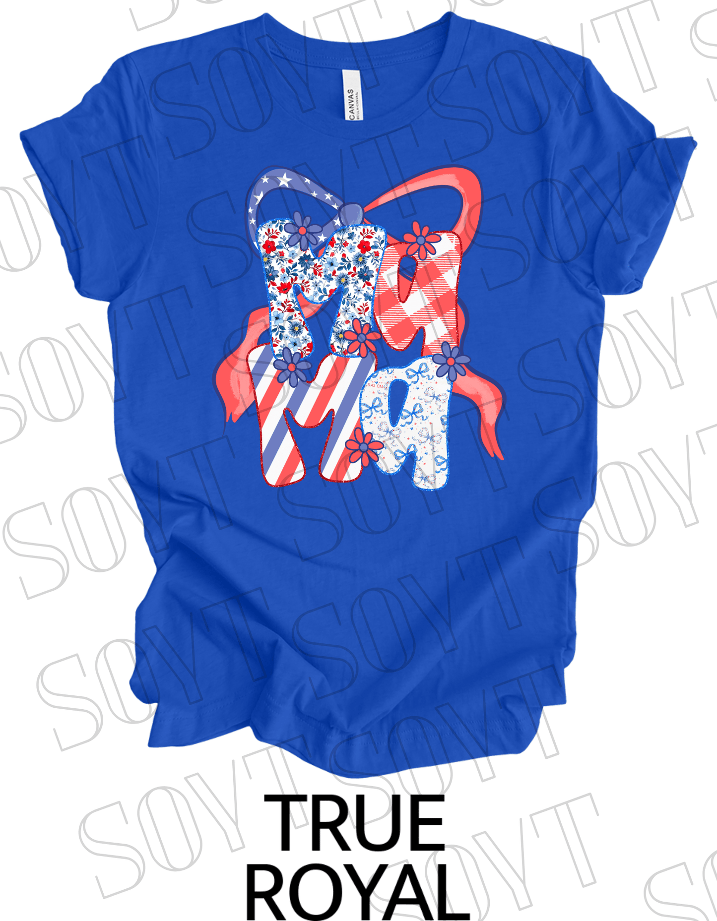 MAMA Patchwork T-Shirt – Bella+Canvas Patriotic Floral Mom Tee - Festive Apparel StoreRoyal Blue