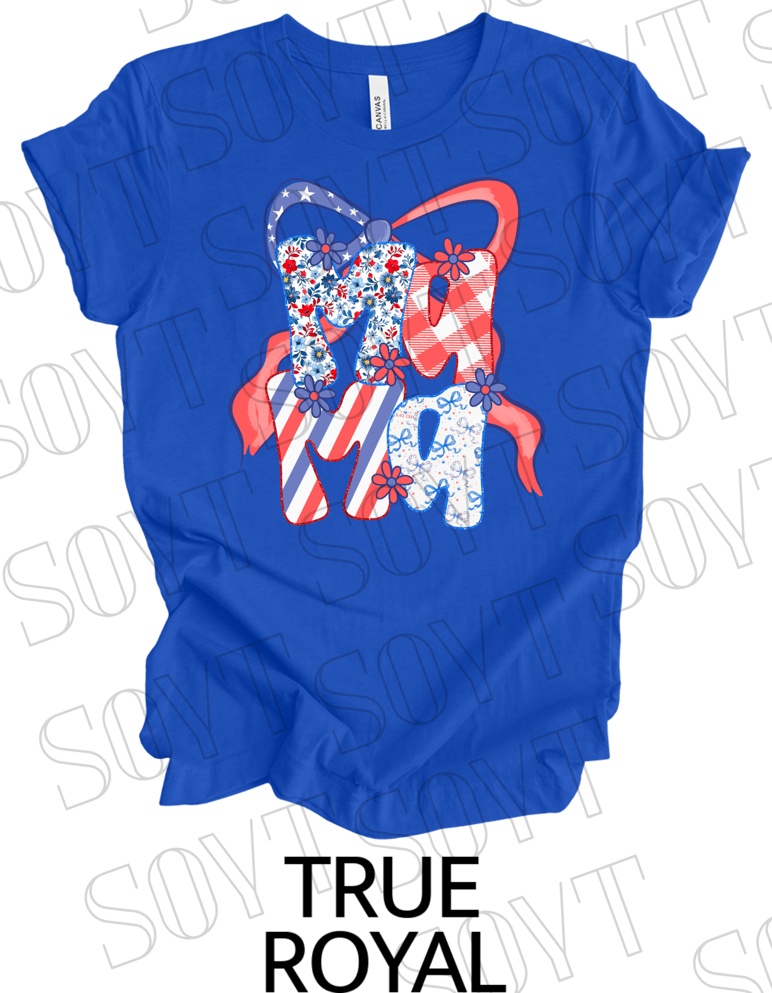 MAMA Patchwork T-Shirt – Bella+Canvas Patriotic Floral Mom Tee - Festive Apparel StoreRoyal Blue