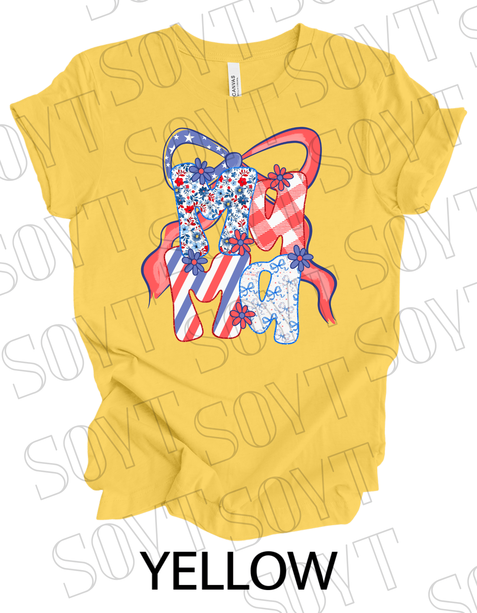 MAMA Patchwork T-Shirt – Bella+Canvas Patriotic Floral Mom Tee - Festive Apparel StoreYellow