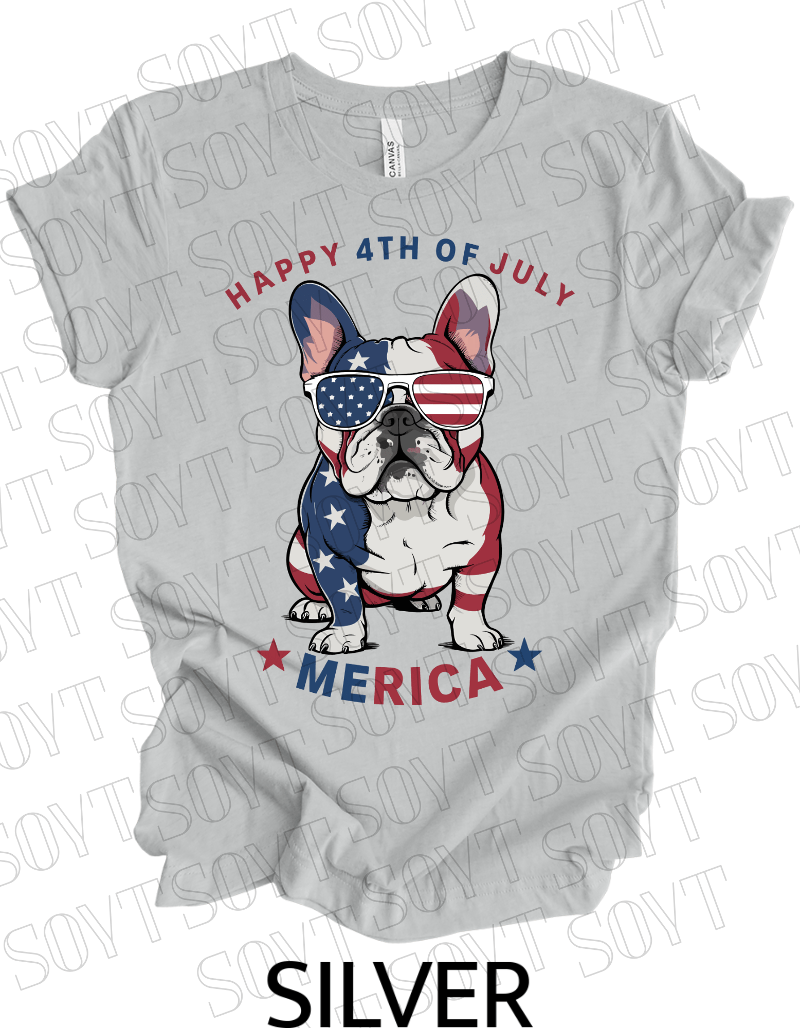 ’Merica Bulldog T-Shirt – Funny 4th of July Patriotic Dog Tee | Made in USA - Festive Apparel StoreSilver