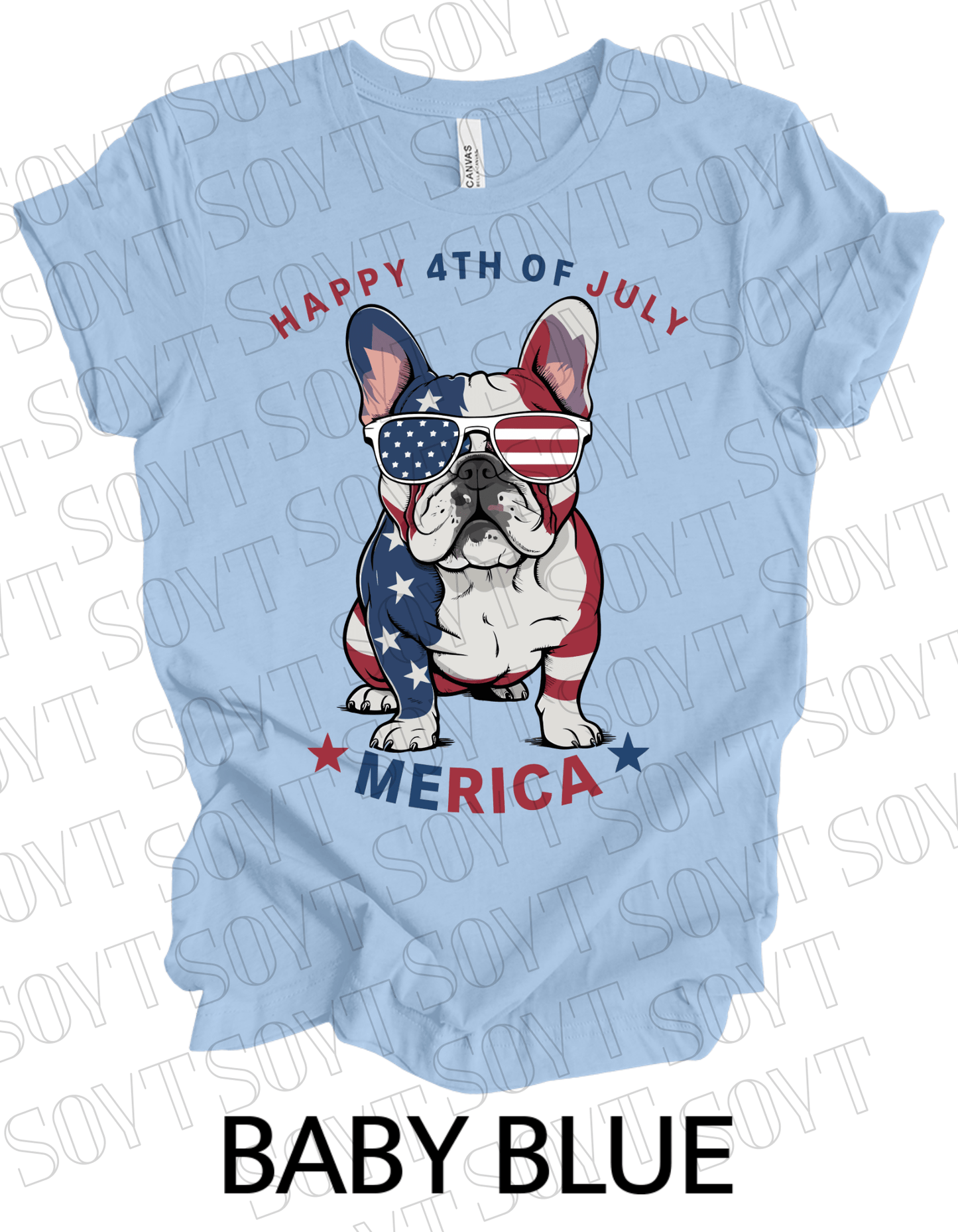 ’Merica Bulldog T-Shirt – Funny 4th of July Patriotic Dog Tee | Made in USA - Festive Apparel StoreBaby Blue