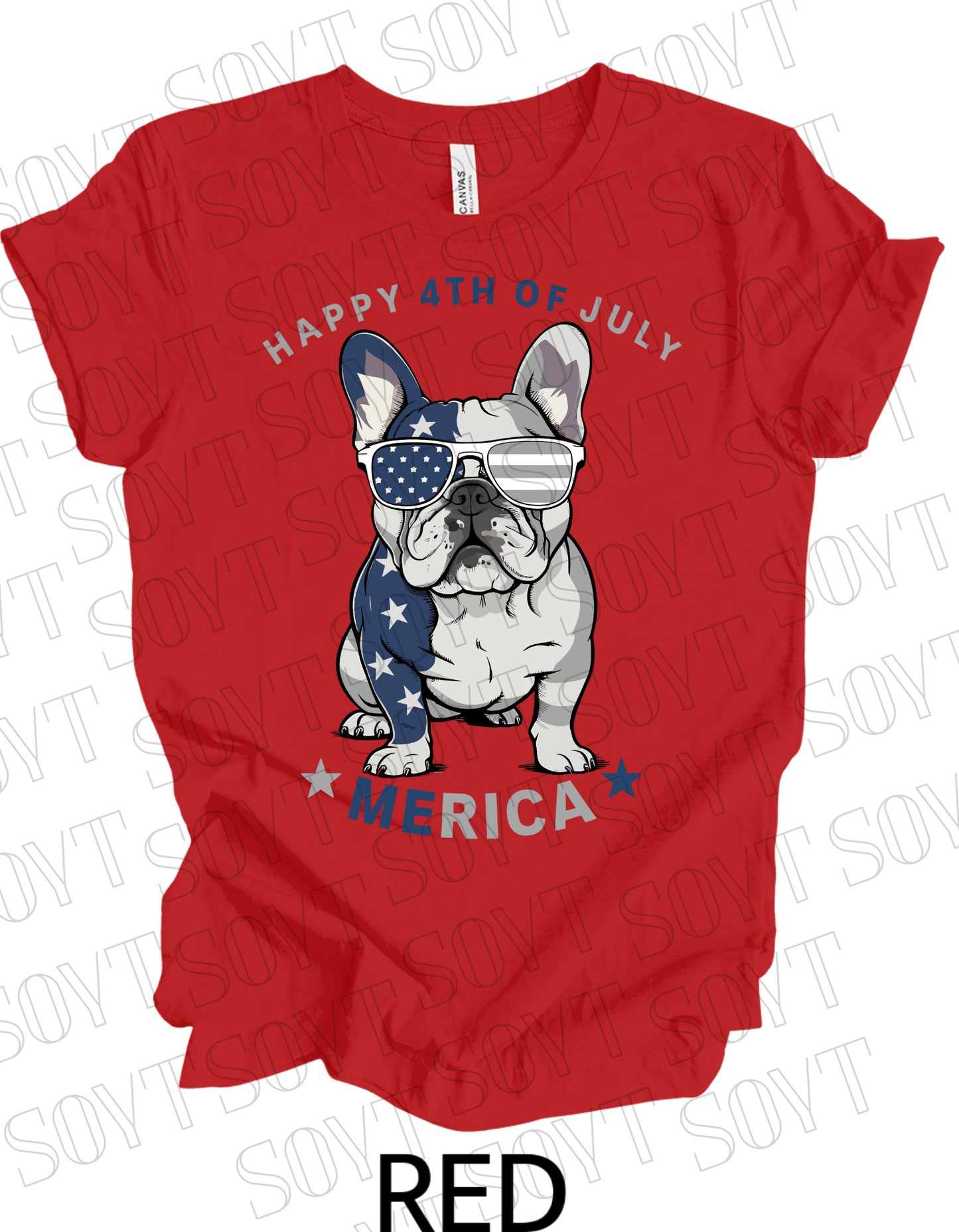 ’Merica Bulldog T-Shirt – Funny 4th of July Patriotic Dog Tee | Made in USA - Festive Apparel StoreRed