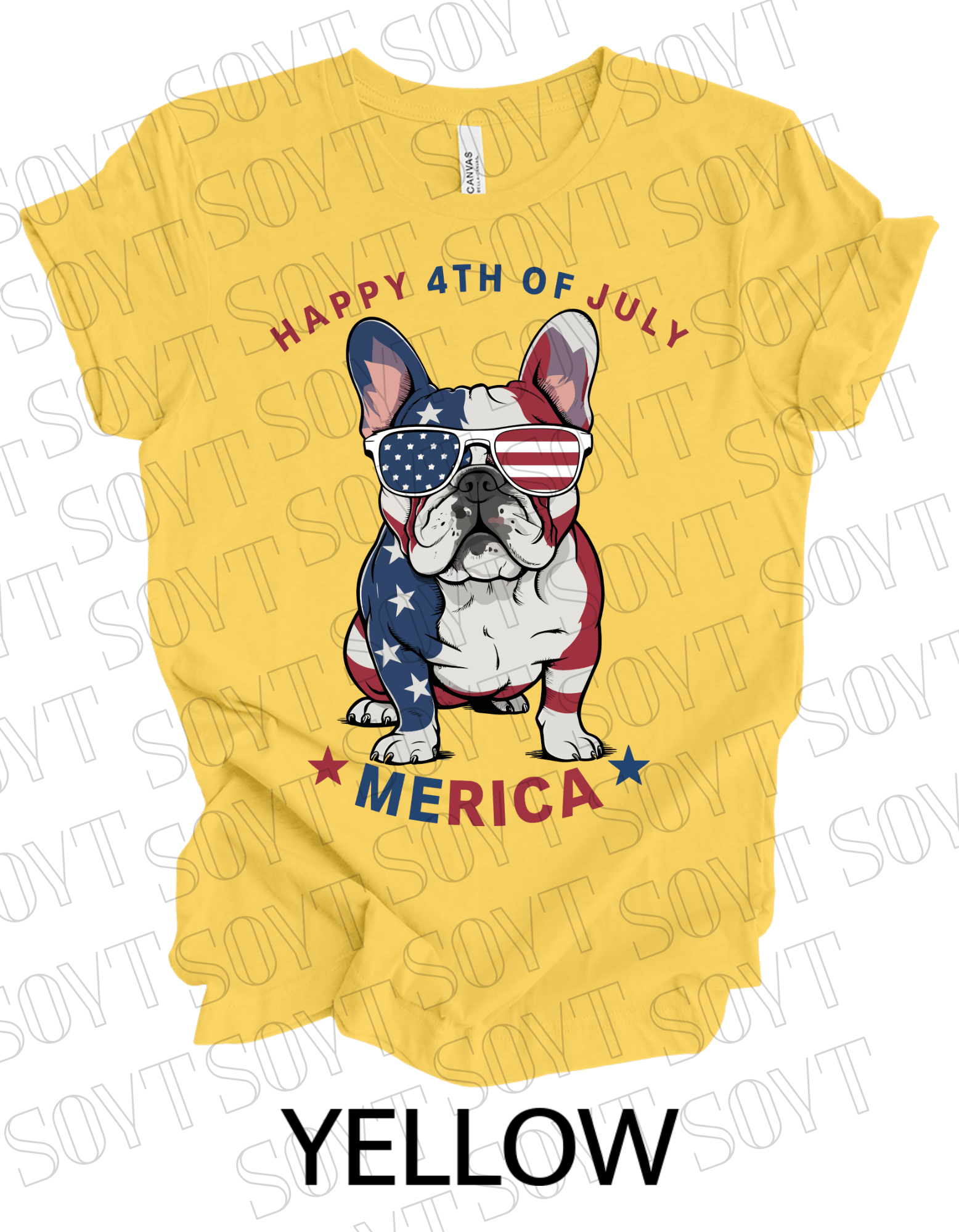 ’Merica Bulldog T-Shirt – Funny 4th of July Patriotic Dog Tee | Made in USA - Festive Apparel StoreYellow