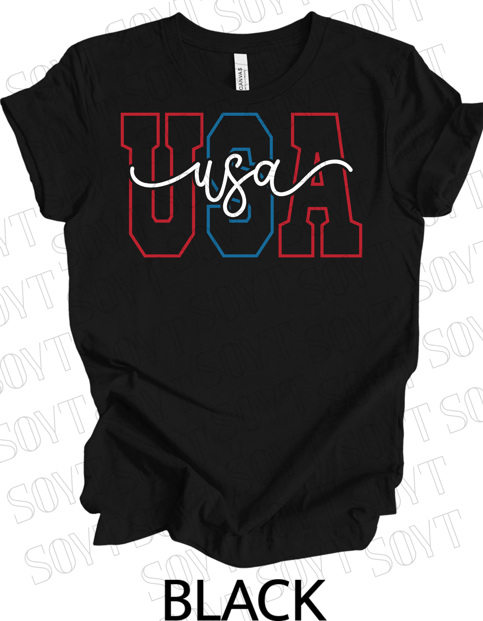 Modern Varsity USA T-Shirt – Patriotic Cursive & Block Letter Tee | Made in USA - Festive Apparel StoreBlack