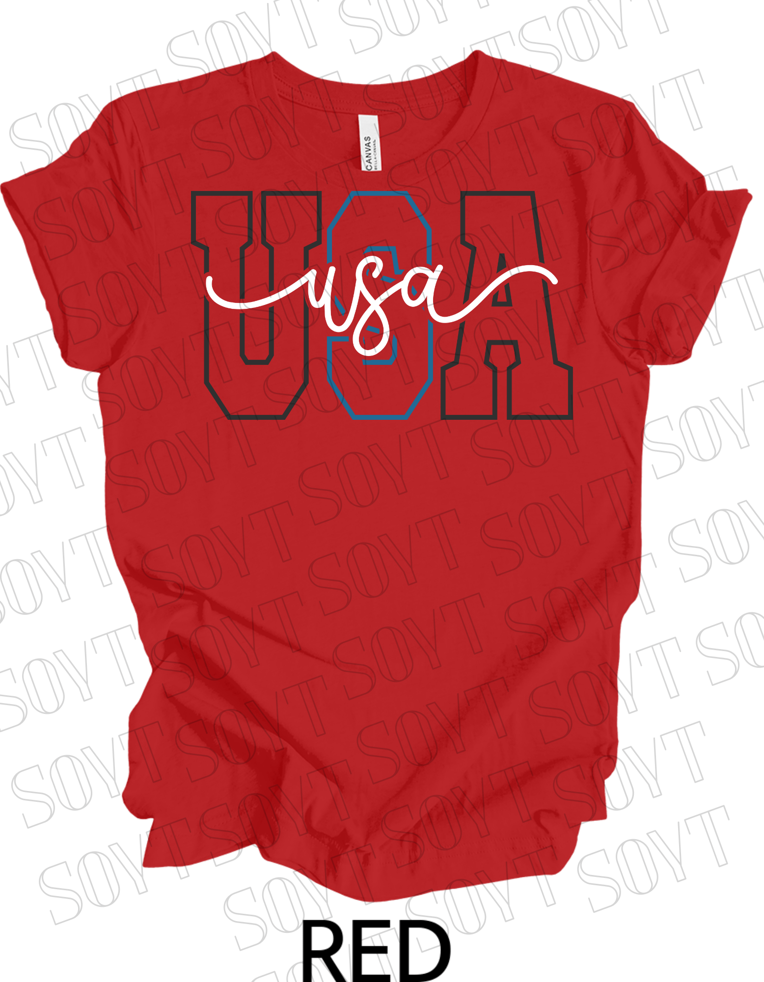 Modern Varsity USA T-Shirt – Patriotic Cursive & Block Letter Tee | Made in USA - Festive Apparel StoreRed
