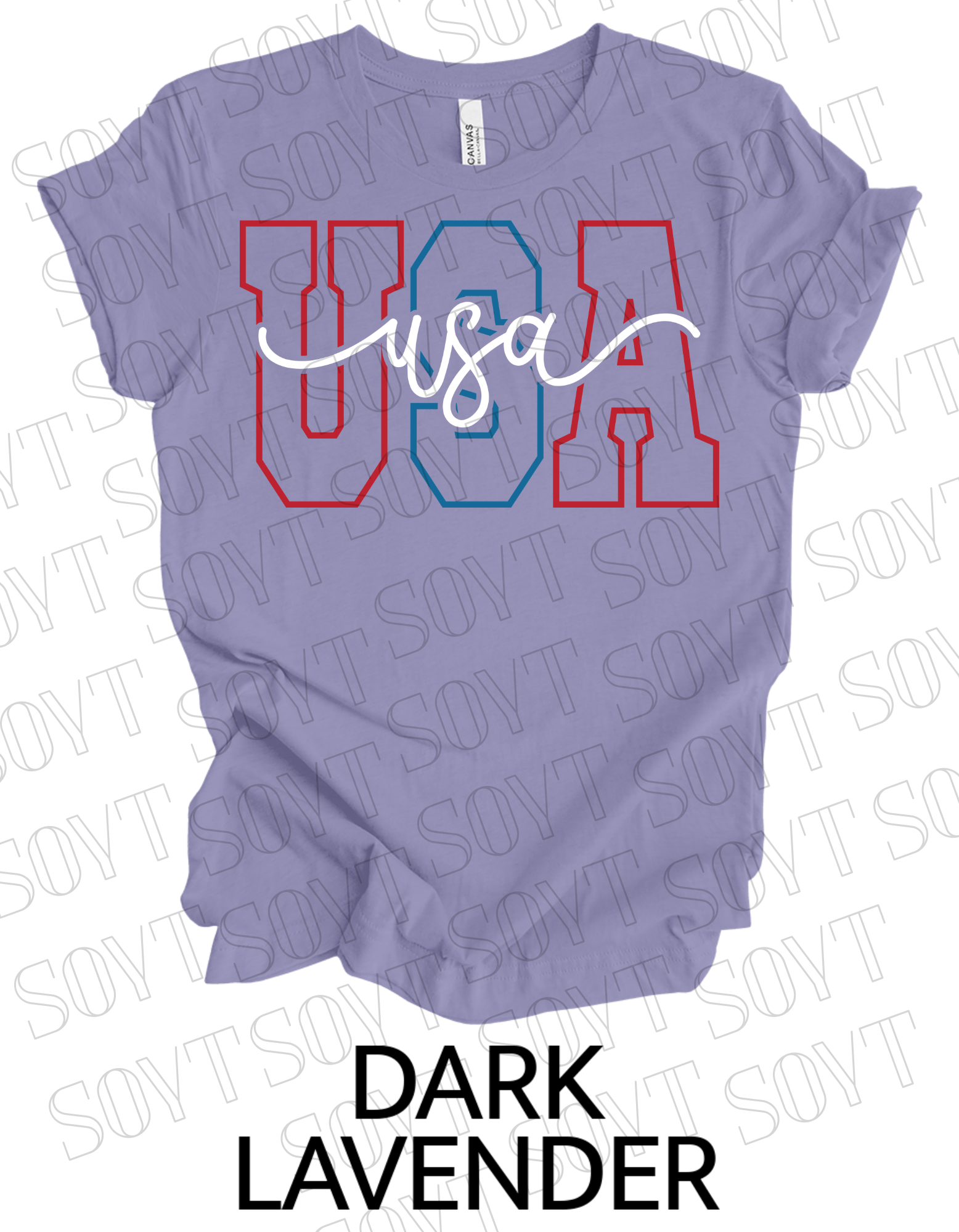 Modern Varsity USA T-Shirt – Patriotic Cursive & Block Letter Tee | Made in USA - Festive Apparel StoreDark Lavender