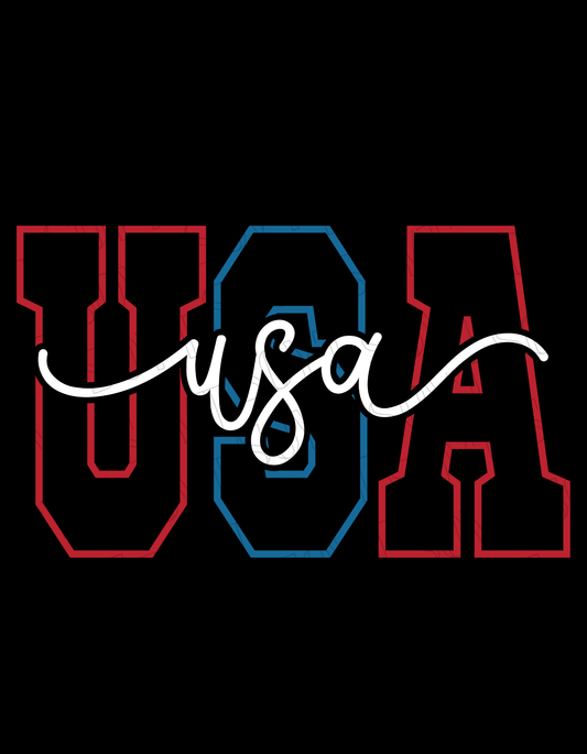 Modern Varsity USA T-Shirt – Patriotic Cursive & Block Letter Tee | Made in USA - Festive Apparel StoreWhite