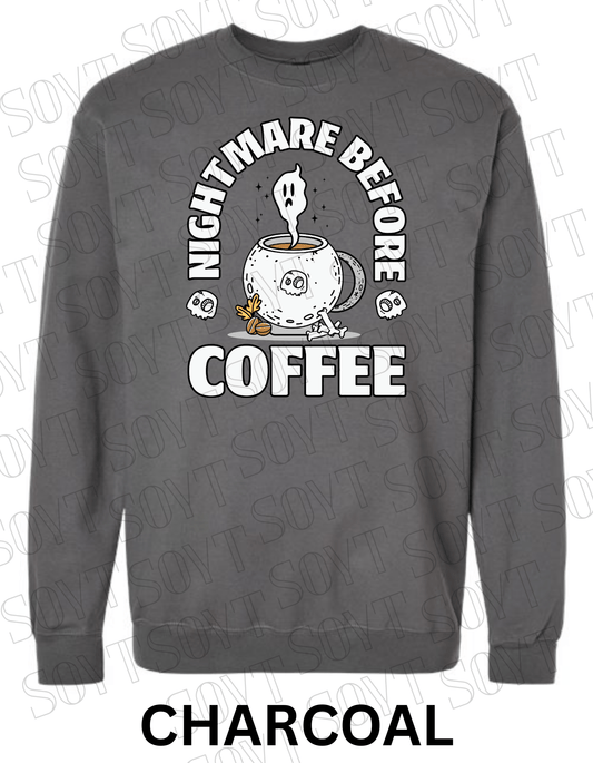 Nightmare Before Coffee Halloween Sweatshirt – Cauldron Mug with Ghost, Skulls & Bones Pullover - Festive Apparel StoreCharcoal