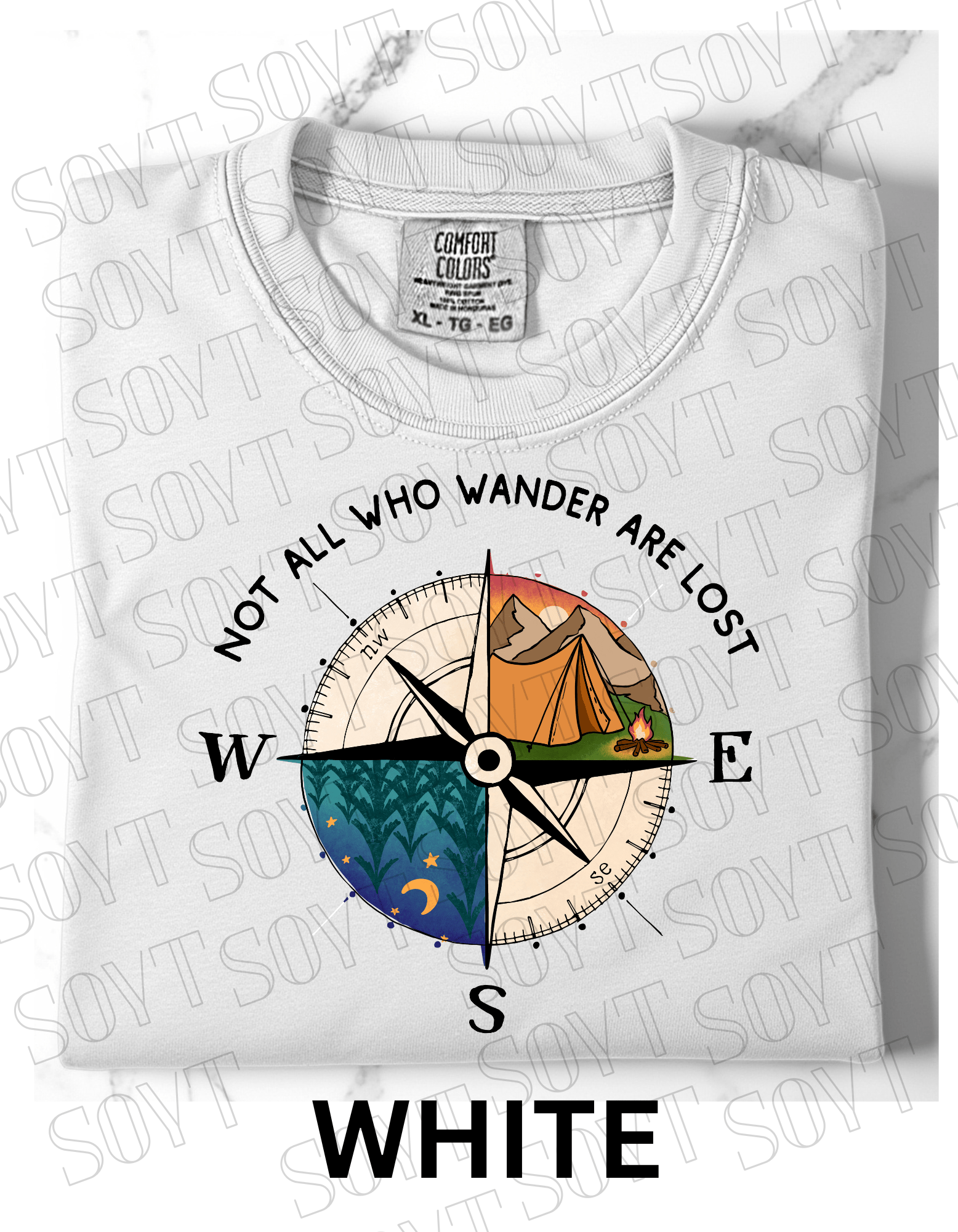Not All Who Wander Are Lost T-Shirt – Compass Tent Fire & Night Forest Graphic Tee - Festive Apparel StoreWhite