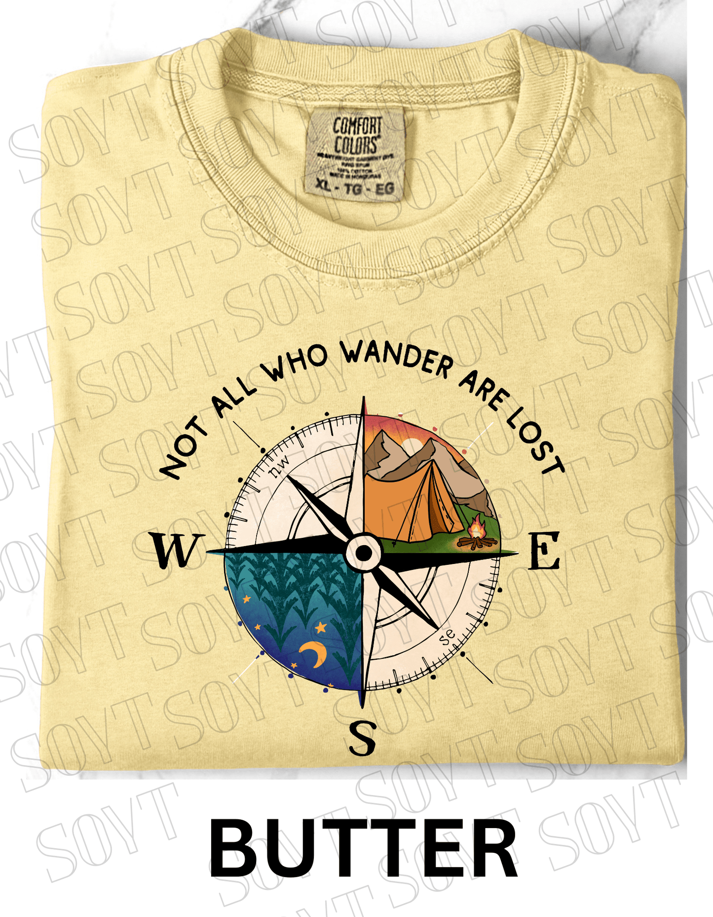 Not All Who Wander Are Lost T-Shirt – Compass Tent Fire & Night Forest Graphic Tee - Festive Apparel StoreButter