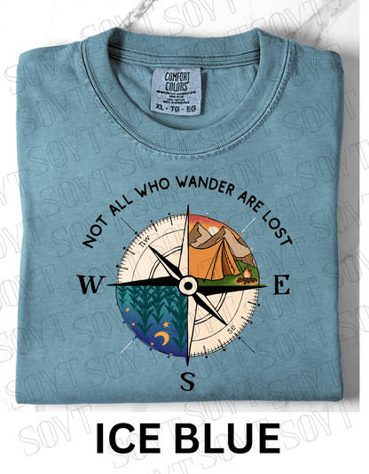 Not All Who Wander Are Lost T-Shirt – Compass Tent Fire & Night Forest Graphic Tee - Festive Apparel StoreIce Blue