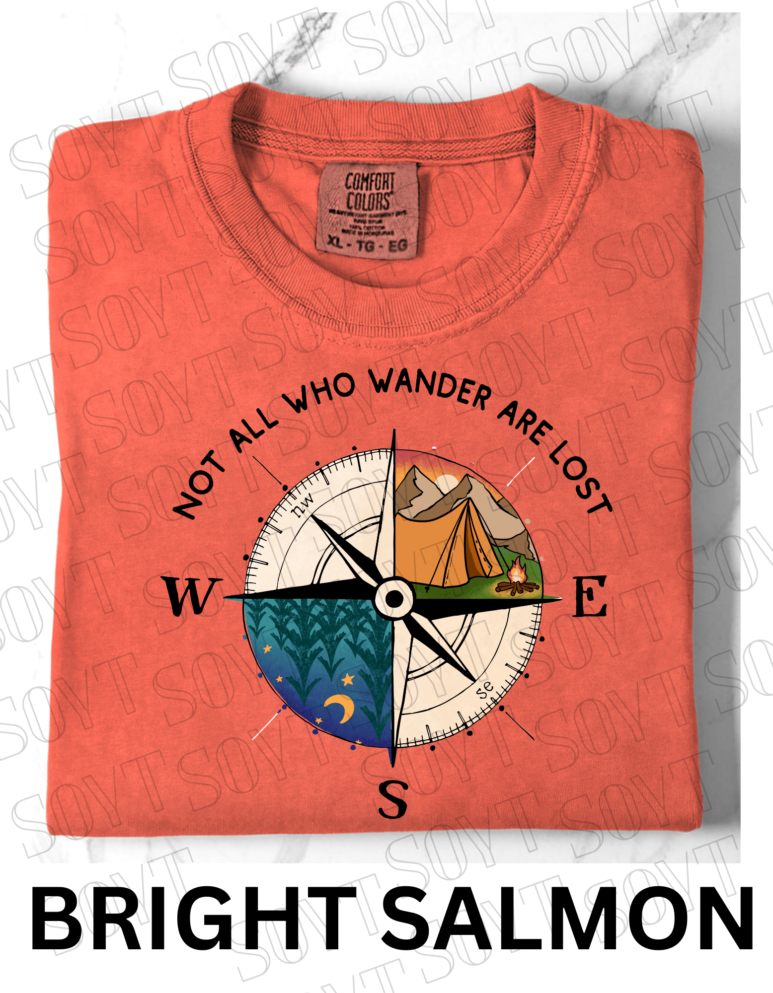 Not All Who Wander Are Lost T-Shirt – Compass Tent Fire & Night Forest Graphic Tee - Festive Apparel StoreBright Salmon