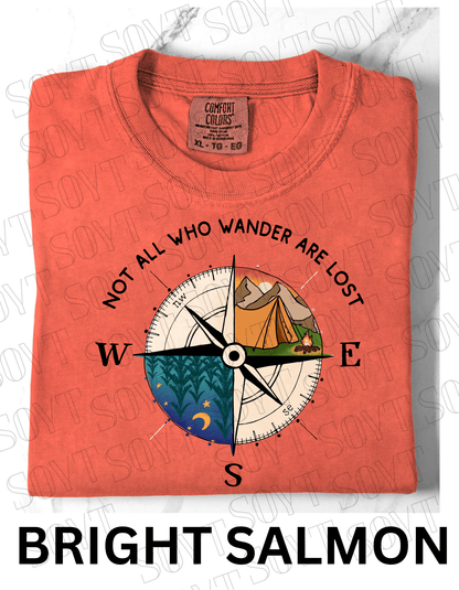 Not All Who Wander Are Lost T-Shirt – Compass Tent Fire & Night Forest Graphic Tee - Festive Apparel StoreBright Salmon