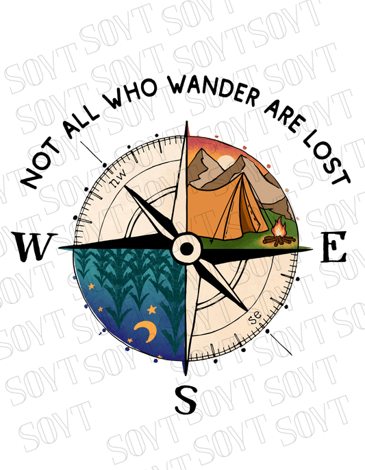Not All Who Wander Are Lost T-Shirt – Compass Tent Fire & Night Forest Graphic Tee - Festive Apparel StoreBlack