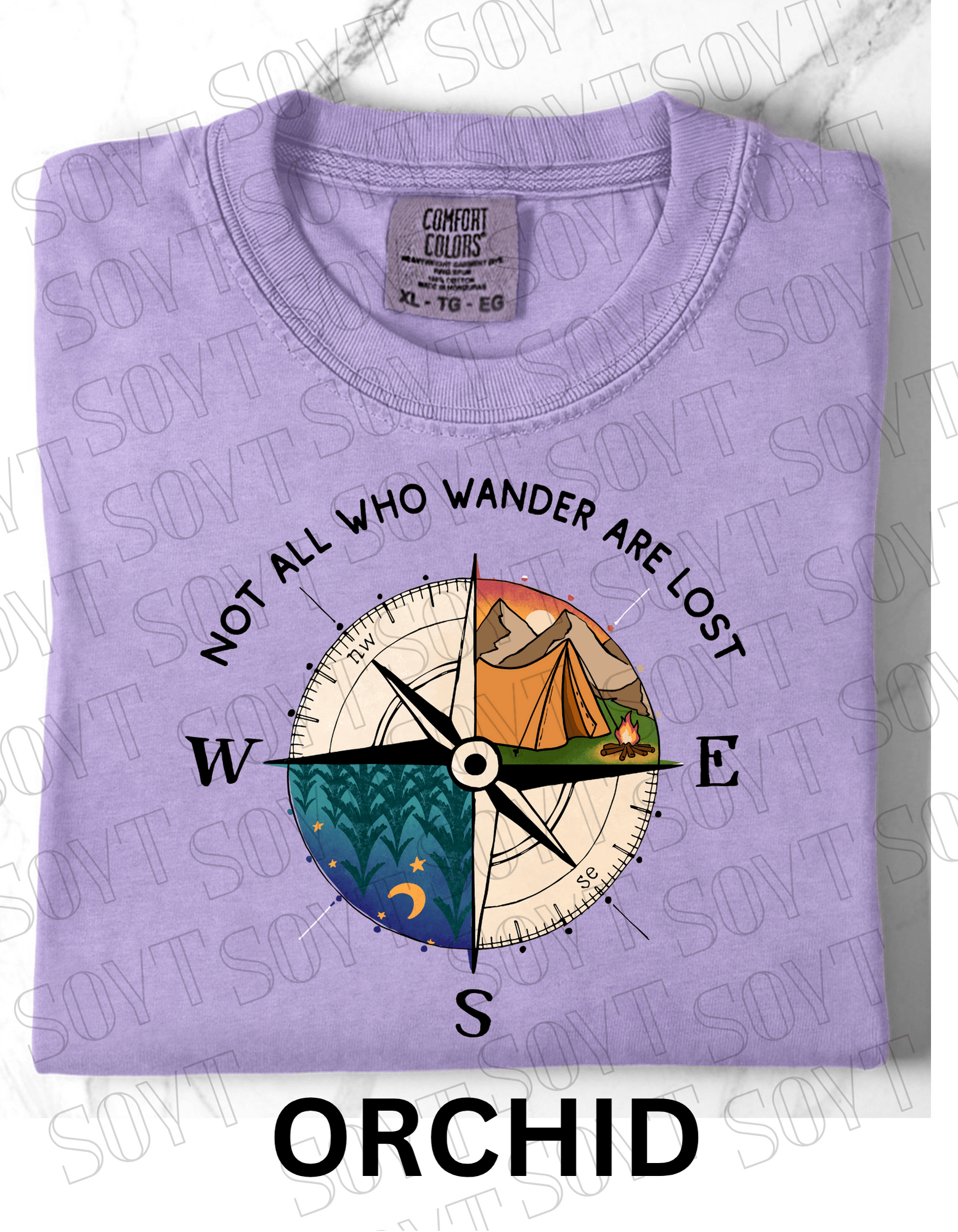 Not All Who Wander Are Lost T-Shirt – Compass Tent Fire & Night Forest Graphic Tee - Festive Apparel StoreOrchid