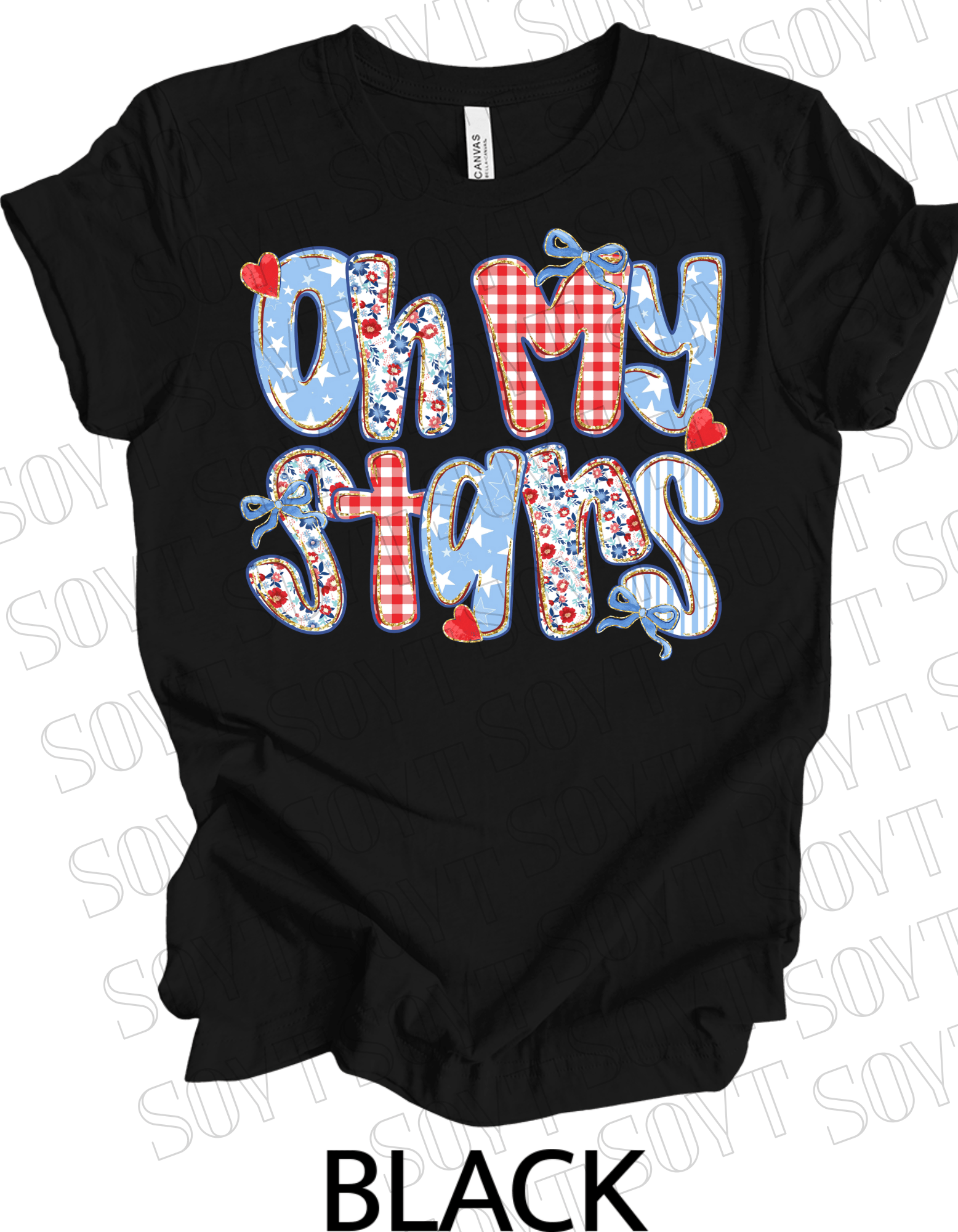 Oh My Stars T-Shirt – Cute Patriotic Floral 4th of July Tee | Made in USA - Festive Apparel StoreBlack