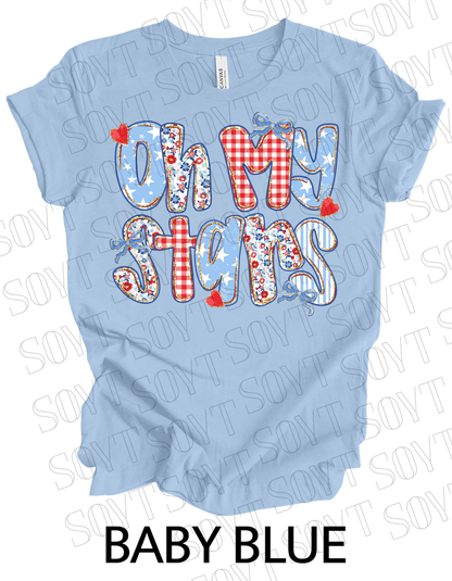 Oh My Stars T-Shirt – Cute Patriotic Floral 4th of July Tee | Made in USA - Festive Apparel StoreBaby Blue