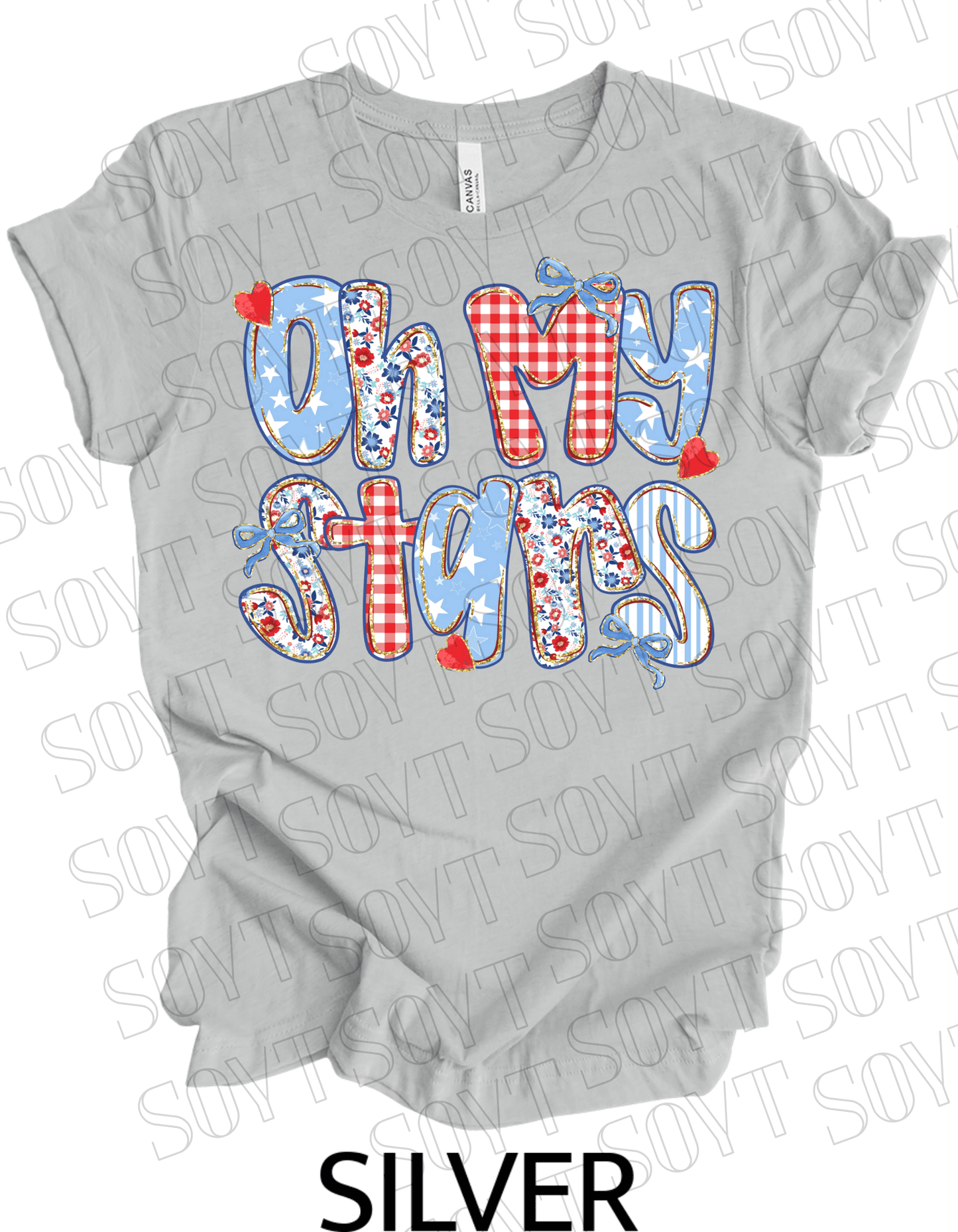 Oh My Stars T-Shirt – Cute Patriotic Floral 4th of July Tee | Made in USA - Festive Apparel StoreSilver