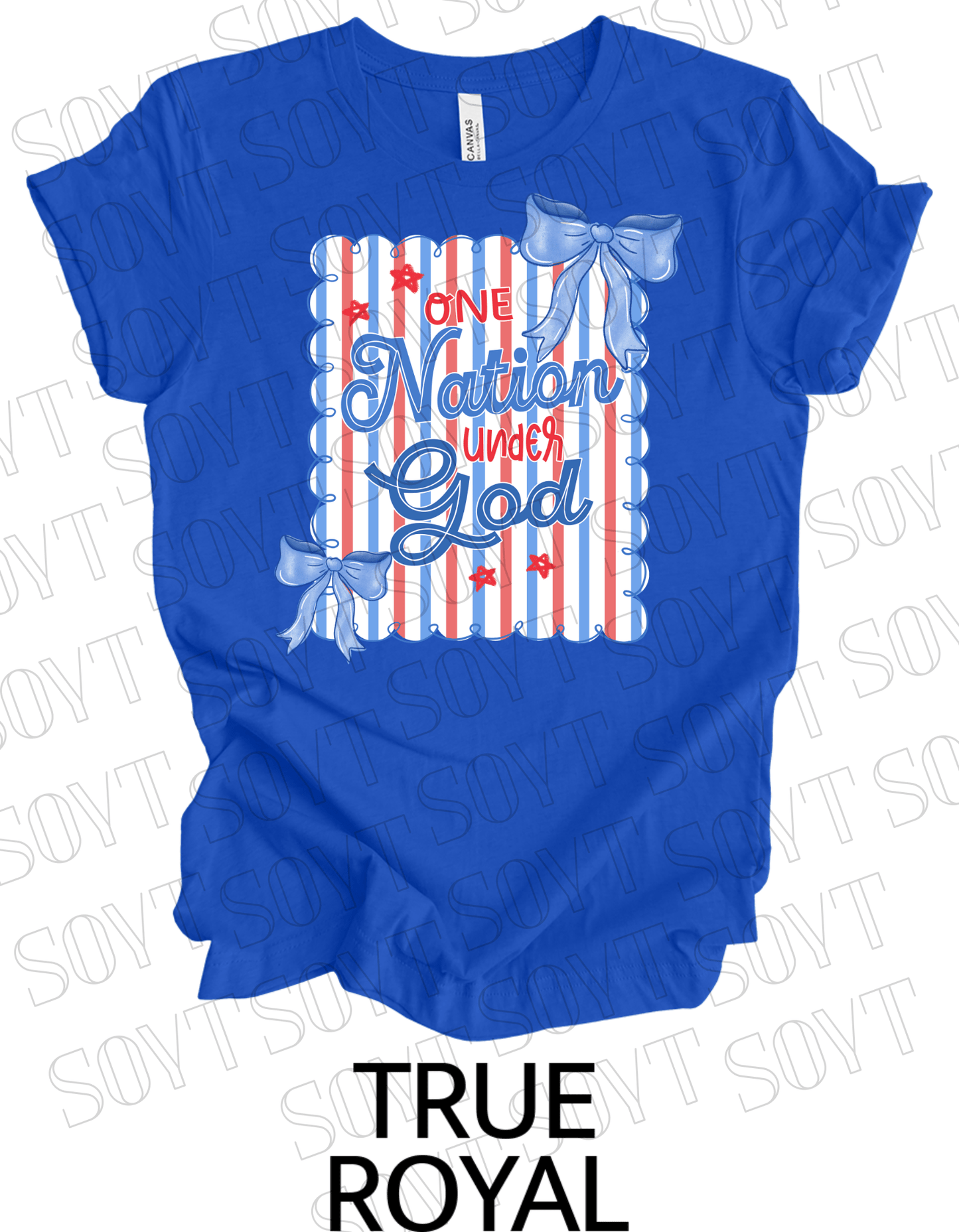One Nation Under God Shirt – Christian Patriotic 4th of July Tee with Blue Bows & Stripes - Festive Apparel StoreRoyal Blue