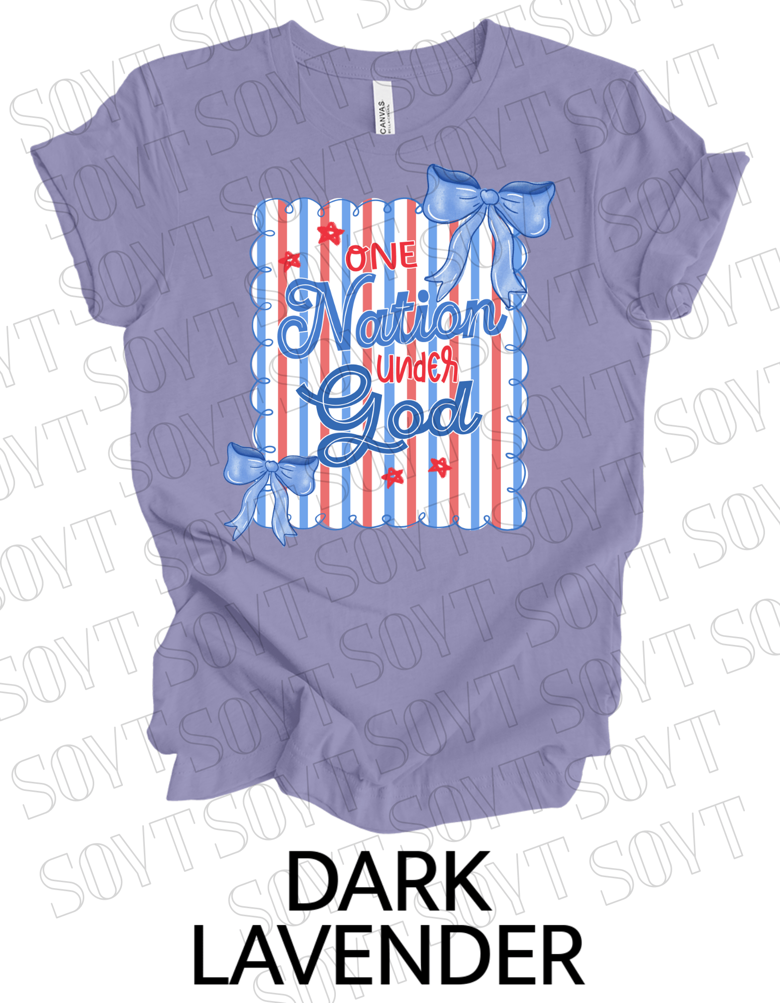 One Nation Under God Shirt – Christian Patriotic 4th of July Tee with Blue Bows & Stripes - Festive Apparel StoreDark Lavender