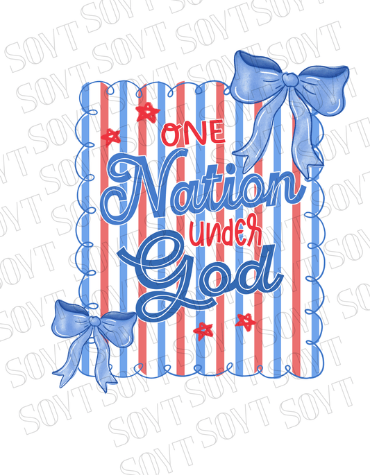One Nation Under God Shirt – Christian Patriotic 4th of July Tee with Blue Bows & Stripes - Festive Apparel StoreWhite