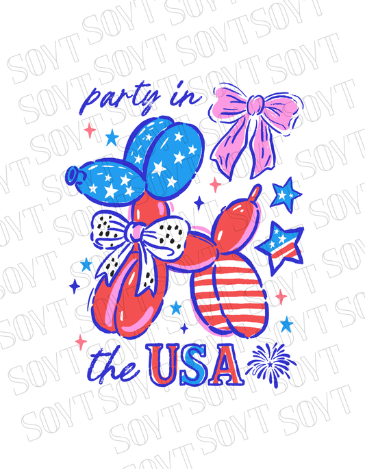Party in the USA Balloon Dog T-Shirt – Fun Patriotic 4th of July Tee for Women & Teens | USA Made - Festive Apparel StoreWhite