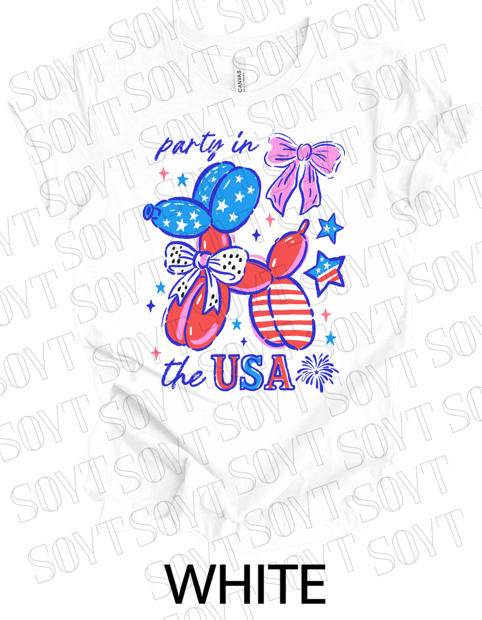 Party in the USA Balloon Dog T-Shirt – Fun Patriotic 4th of July Tee for Women & Teens | USA Made - Festive Apparel StoreWhite