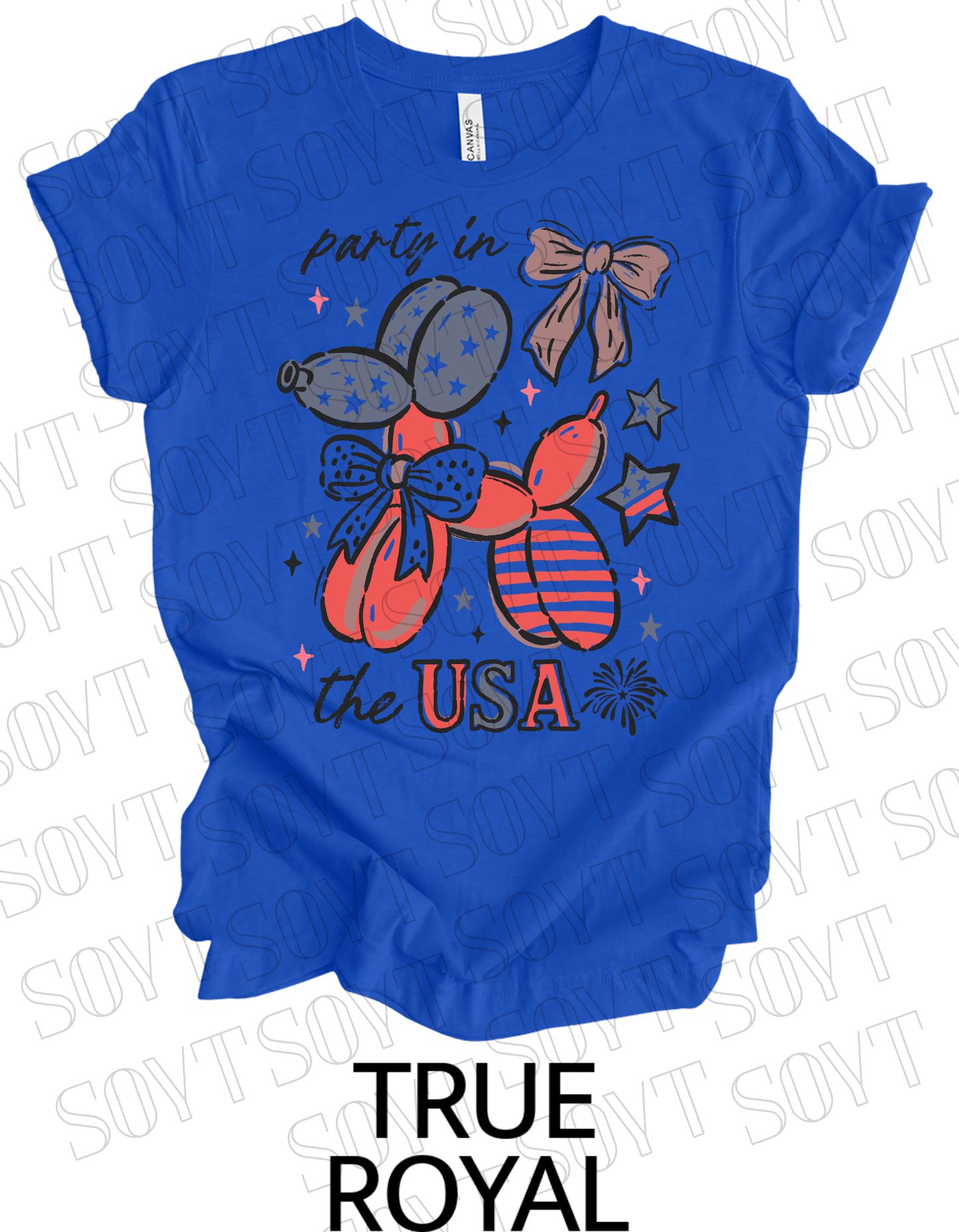 Party in the USA Balloon Dog T-Shirt – Fun Patriotic 4th of July Tee for Women & Teens | USA Made - Festive Apparel StoreRoyal Blue