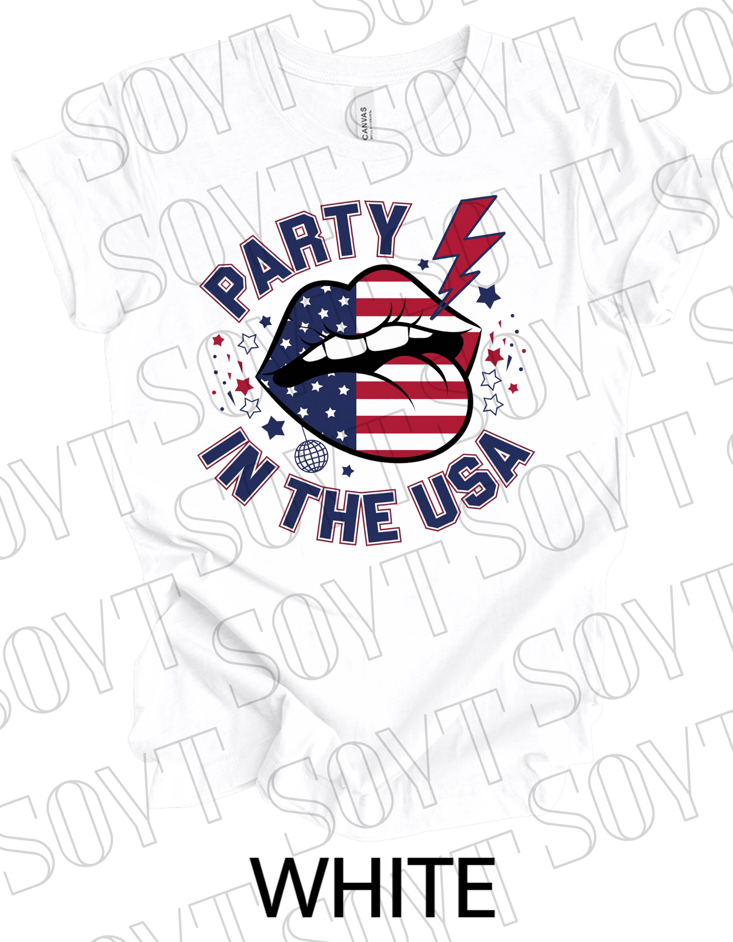 Party in the USA T-Shirt – Bella+Canvas Bold Graphic Patriotic Tee - Festive Apparel StoreWhite
