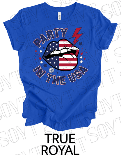 Party in the USA T-Shirt – Bella+Canvas Bold Graphic Patriotic Tee - Festive Apparel StoreRoyal Blue