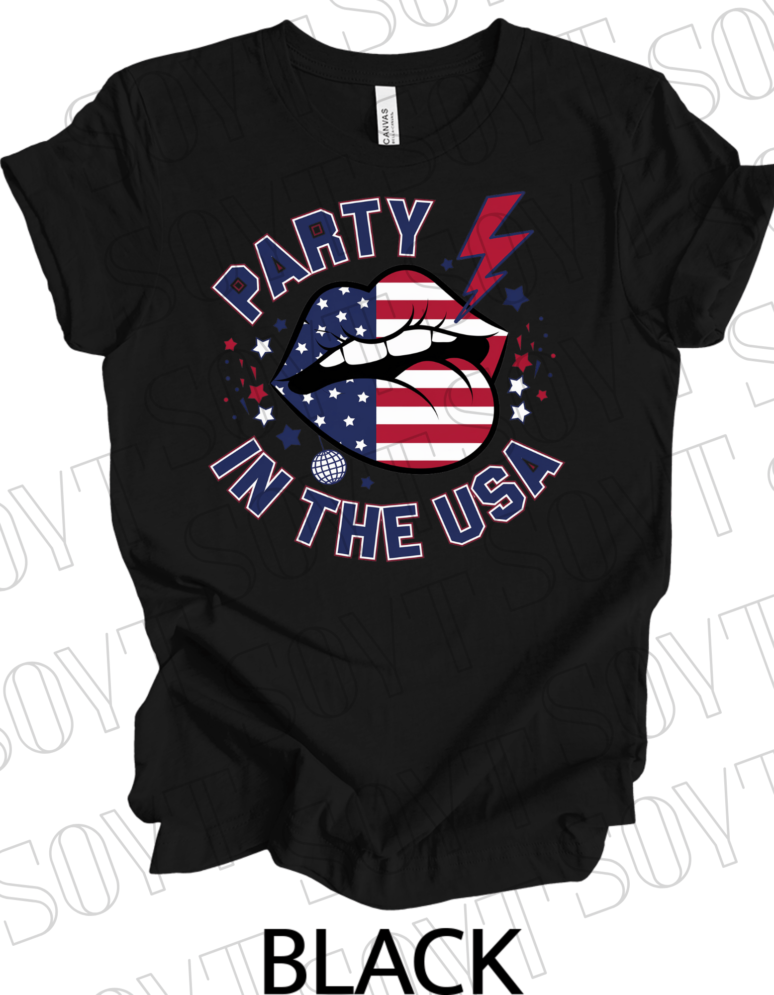 Party in the USA T-Shirt – Bella+Canvas Bold Graphic Patriotic Tee - Festive Apparel StoreBlack