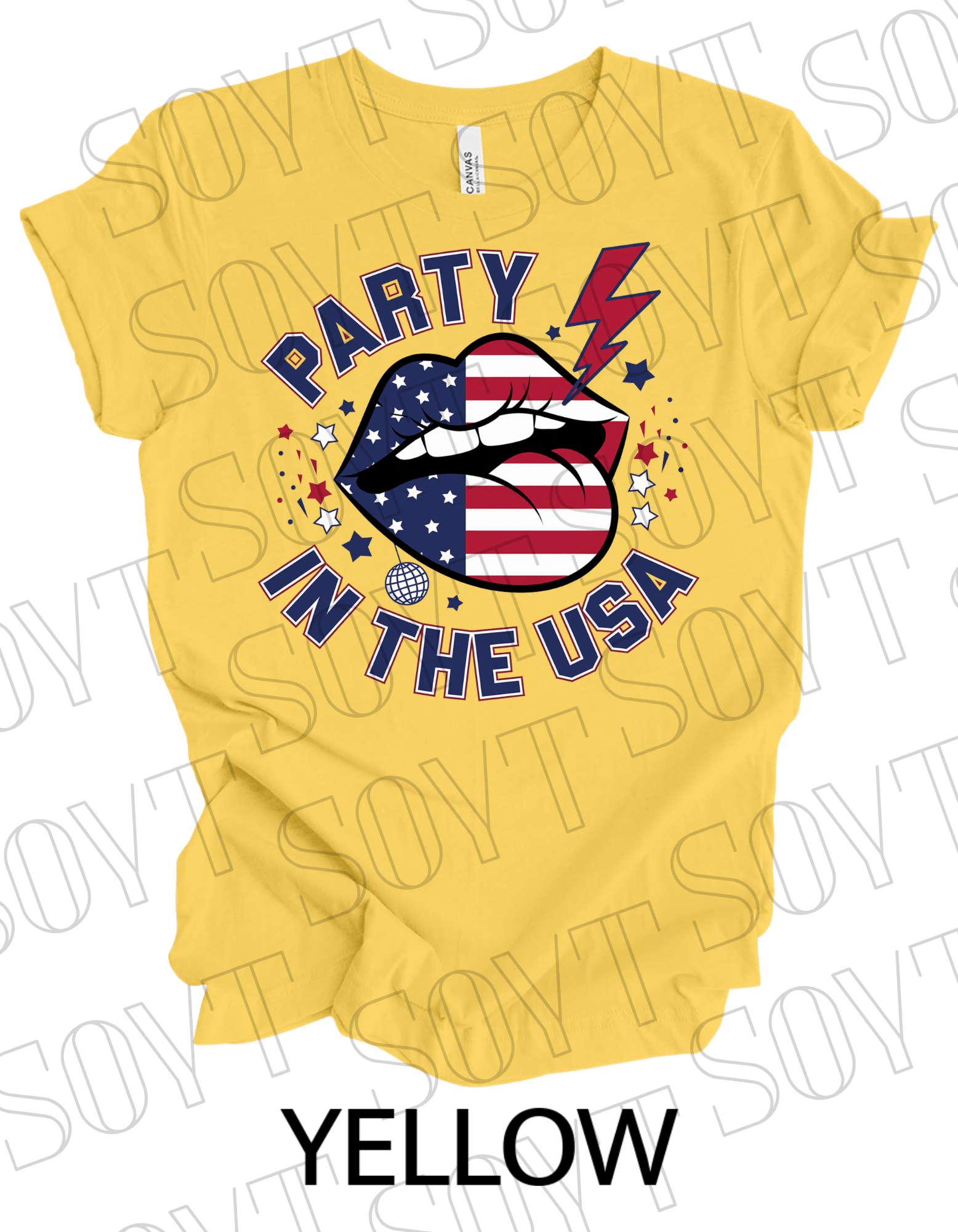 Party in the USA T-Shirt – Bella+Canvas Bold Graphic Patriotic Tee - Festive Apparel StoreYellow