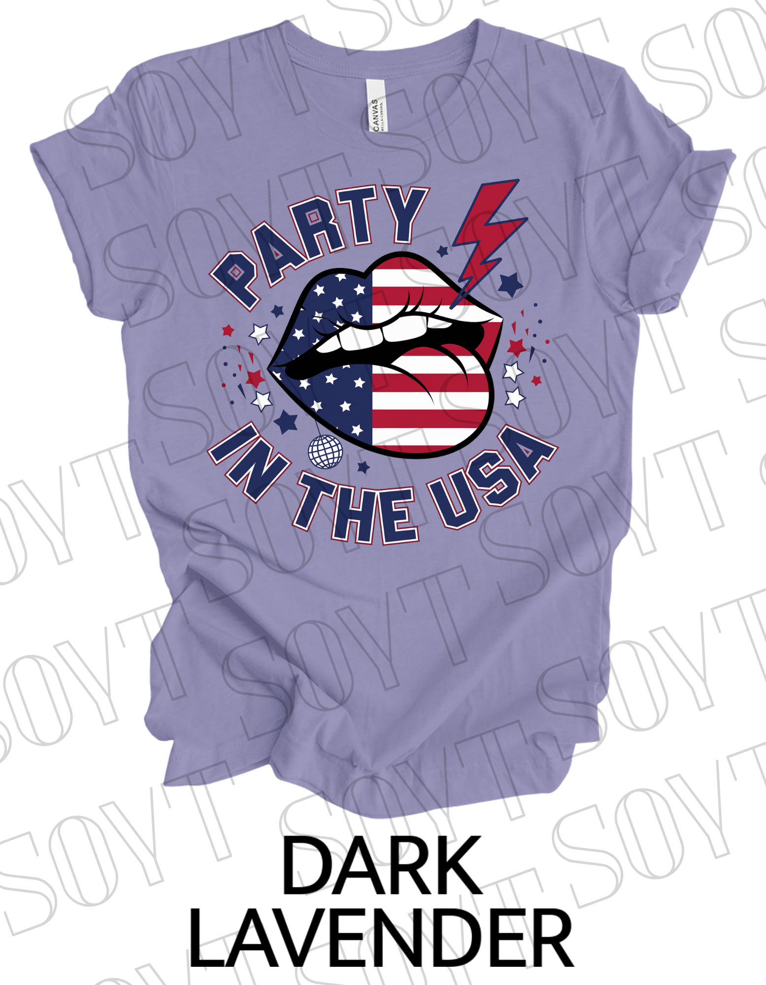 Party in the USA T-Shirt – Bella+Canvas Bold Graphic Patriotic Tee - Festive Apparel StoreDark Lavender