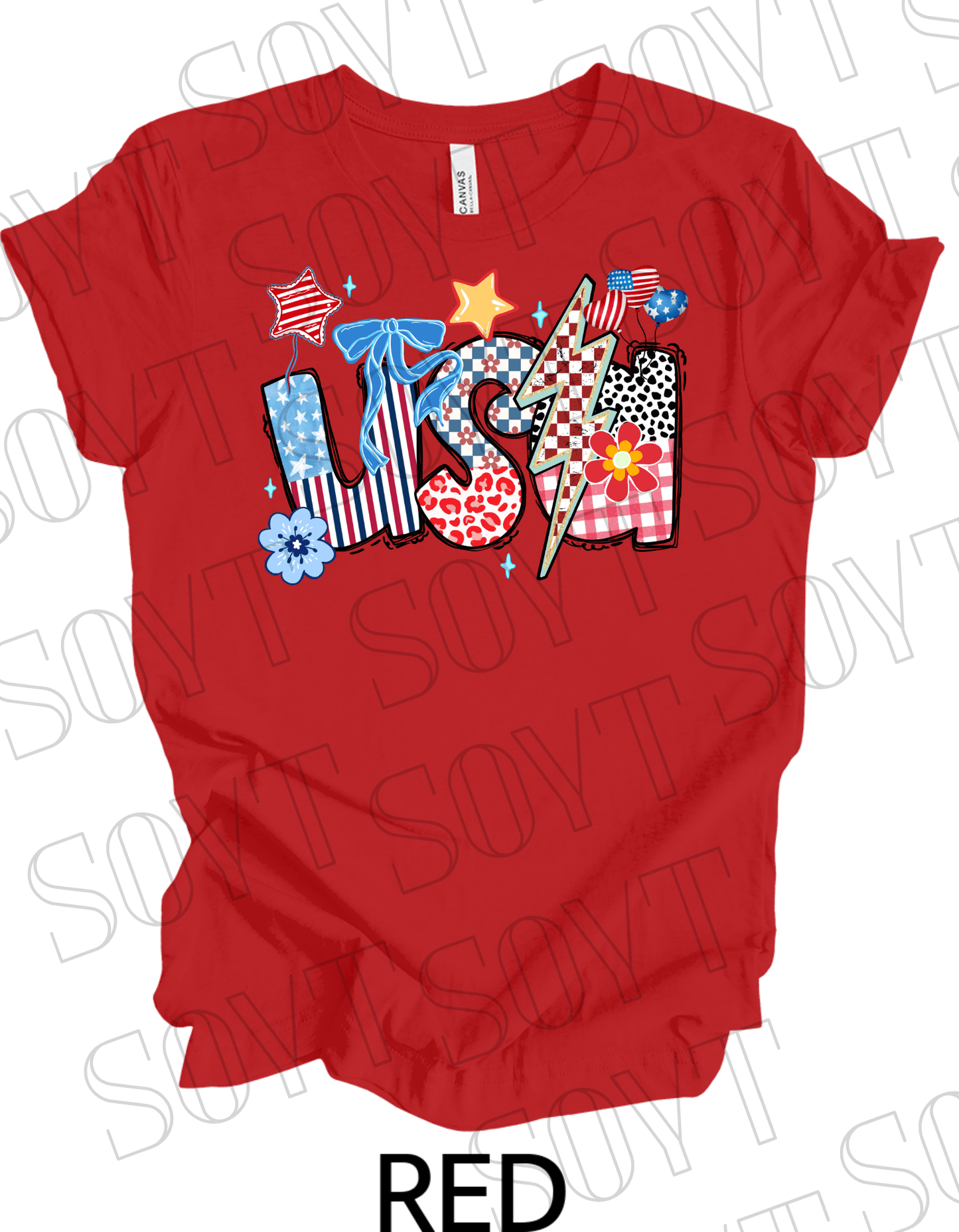 Patchwork USA T-Shirt – Bella+Canvas Bold Patriotic Graphic Tee - Festive Apparel StoreRed