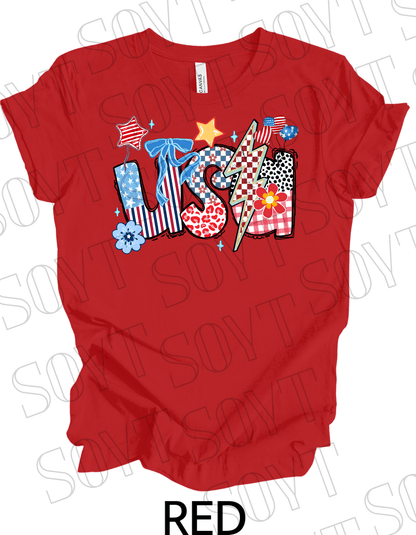 Patchwork USA T-Shirt – Bella+Canvas Bold Patriotic Graphic Tee - Festive Apparel StoreRed