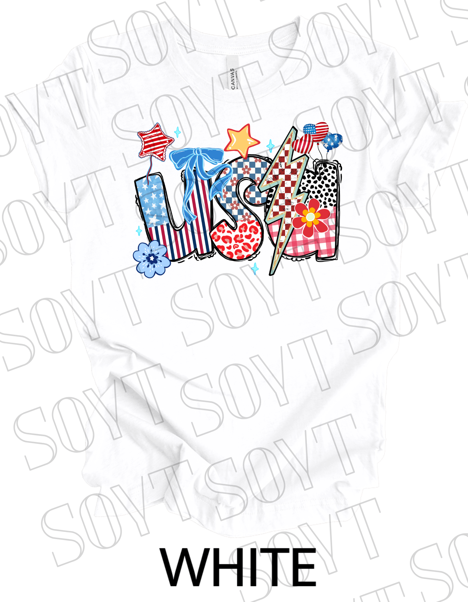 Patchwork USA T-Shirt – Bella+Canvas Bold Patriotic Graphic Tee - Festive Apparel StoreWhite