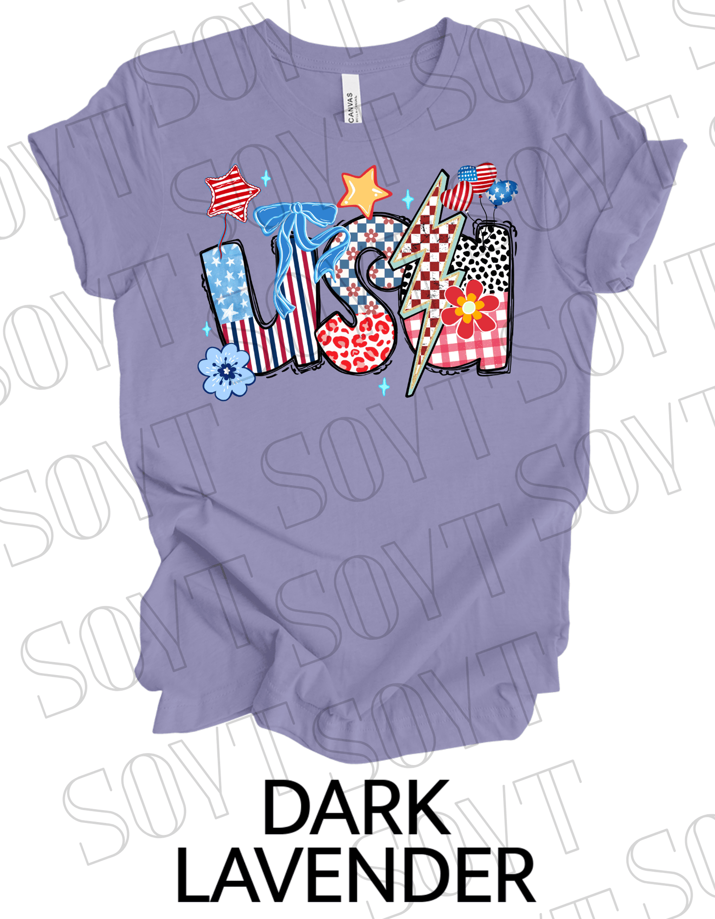 Patchwork USA T-Shirt – Bella+Canvas Bold Patriotic Graphic Tee - Festive Apparel StoreDark Lavender
