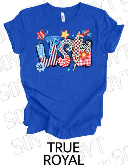 Patchwork USA T-Shirt – Bella+Canvas Bold Patriotic Graphic Tee - Festive Apparel StoreRoyal Blue